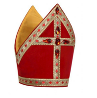 Sinterklaas Kokermijter Bram - Katoen Fluweel Goudgalon - Licht Rood Sinterklaas Kokermijter Bram - Katoen Fluweel Goudgalon - Licht Rood