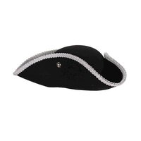 Piratenhoed - Wolvilt Kwaliteit - Zwart met Zilvergalon Piratenhoed - Wolvilt Kwaliteit - Zwart met Zilvergalon