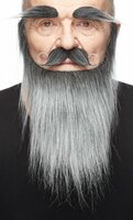 Baard met Snor en Wenkbrauwen Set - Grijs Imitatiebont - Zelfklevend