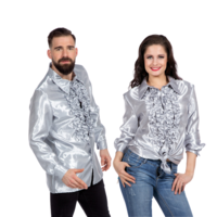 Blouse Ruches - Jaren 80 & 90 - Zilver Satijn - Volwassenen Blouse Ruches - Jaren 80 & 90 - Zilver Satijn - Volwassenen