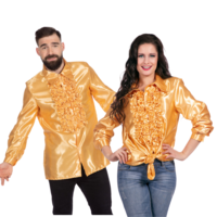 Blouse Ruches - Jaren 80 & 90 - Goud Satijn - Volwassenen Blouse Ruches - Jaren 80 & 90 - Goud Satijn - Volwassenen