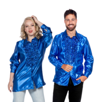 Blouse Ruches - Jaren 80 & 90 - Blauw Satijn - Volwassenen Blouse Ruches - Jaren 80 & 90 - Blauw Satijn - Volwassenen