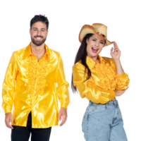 Blouse Ruches - Jaren 80 & 90 - Geel Satijn - Volwassenen Blouse Ruches - Jaren 80 & 90 - Geel Satijn - Volwassenen