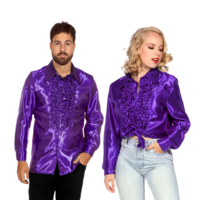 Blouse Ruches - Jaren 80 & 90 - Paars Satijn - Volwassenen Blouse Ruches - Jaren 80 & 90 - Paars Satijn - Volwassenen