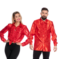 Blouse Ruches - Jaren 80 & 90 - Rood Satijn - Volwassenen Blouse Ruches - Jaren 80 & 90 - Rood Satijn - Volwassenen