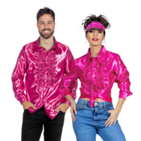 Blouse Ruches - Jaren 80 & 90 - Roze Satijn - Volwassenen Blouse Ruches - Jaren 80 & 90 - Roze Satijn - Volwassenen