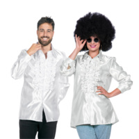 Blouse Ruches - Jaren 80 & 90 - Wit Satijn - Volwassenen Blouse Ruches - Jaren 80 & 90 - Wit Satijn - Volwassenen