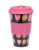 Koffie Mok - Beker To Go - Tulpen - Zwart-Roze