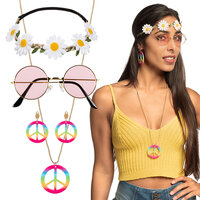 Hippie Set Hoofdband Bloementjes - Ketting - Oorbellen en Bril Hippie Set Hoofdband Bloementjes - Ketting - Oorbellen en Bril