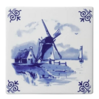 Tegel Molen met Huisje - Delfts blauw
