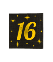 Servetten Classy - 16 jaar - Zwart-Goud - 16 stuks