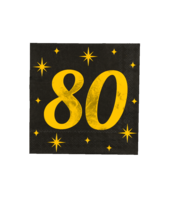 Servetten Classy - 80 jaar - Zwart-Goud - 16 stuks Servetten Classy - 80 jaar - Zwart-Goud - 16 stuks