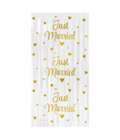 Huwelijk Deurgordijn Just Married Goud-Wit