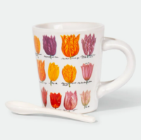 Koffie Mok met Lepel - Espresso Mug - Wit met Tulpen - 75 ml