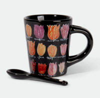 Koffie Mok met Lepel - Espresso Mug - Zwart met Tulpen - 75 ml