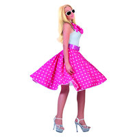 Jaren 50 Set - Rok en Sjaal - Rock 'n Roll - Fluor Roze Witte Stippen