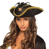 Piratenhoed - Admiraal Ruby Zwart Veer - Volwassenen Piratenhoed - Admiraal Ruby Zwart Veer - Volwassenen