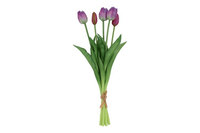 Kunstboeket Tulpen Lang - Kunstbloem Paars en Wit - 5 Stuks 