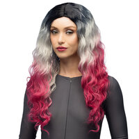 Dames Pruik - Komiko Zwart-Wit-Roze - Lang Krullend Model