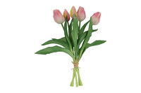 Kunstboeket Tulpen - Kunstbloem Roze en Creme - 5 Stuks - 3D Geprint