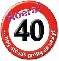 Button Verkeersbord - Verjaardag - Hoera 40