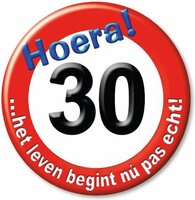 Button Verkeersbord - Verjaardag - Hoera 30