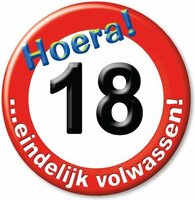 Button Verkeersbord - Verjaardag - Hoera 18