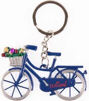 Sleutelhanger Souvenir - Fiets met Tulpen Holland - Blauw