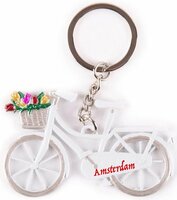 Sleutelhanger Souvenir - Fiets met Tulpen Holland - Wit