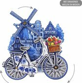 Koelkastmagneet - Magneet Holland - Fiets Draaiende Wielen Molen - Delfts Blauw