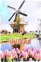 Koelkastmagneet - Magneet Holland - Molen Roze Tulpen