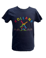 T-shirt Zwart - Holland Molen Kleurrijk - Katoen - Kinderen
