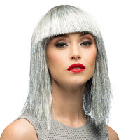 Dames Pruik - Crazy Glitter Zilver - Jaren 80 Disco