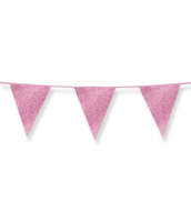 Versiering Vlaggenlijn - Glitter Babyroze - Papier - 6 meter