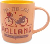 Souvenir Mok - Beker Holland Fiets - Pastel Oranje-Geel