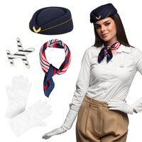 Stewardess Set - Piloten Set - Pet - Sjaal - Handschoenen - Broche