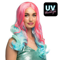 Dames Pruik - Nixie Neon Roze-Blauw - Lang Model