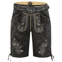 Oktoberfest Lederhosen Geitenleer - Antiek Look Antracietgrijs - Met Riem - Kort Model