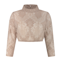 Dirndl Blouse Bloemmotief - Koffiecrème - Kant Hoge Hals - Dames