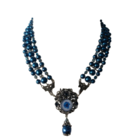 Oktoberfest - Dirndl Ketting - Blauwe Parel met Bloem