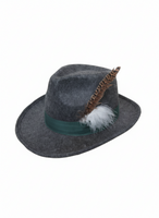 Tirolerhoed Oktoberfest - Brede Rand Fazant Veer - Grijs