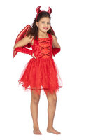 Duivel Jurk Rood - Vleugels en Tiara - Halloween - Meisjes