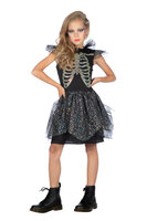 Skelet Jurk Zwart - Strass Steentjes - Halloween - Meisjes