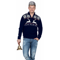 Foute Kersttrui - Donkerblauw - Met Rits - Reindier