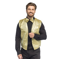 Pailletten Gilet Met Strikje - Goud - Heren