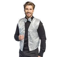 Pailletten Gilet Met Strikje - Zilver - Heren