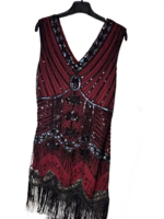 Tweedehands - Glitterjurk Charleston - Maat 38 - Zwart - Rood