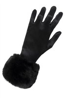 Handschoen Satijn met Bontmanchetten -  Zwart