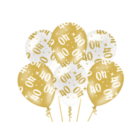 Ballonnen Fancy  - 40 jaar - Wit-Goud - 6 stuks