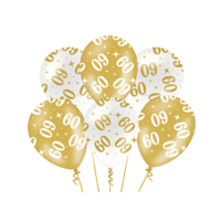Ballonnen Fancy - 60 jaar - Wit-Goud - 6 stuks